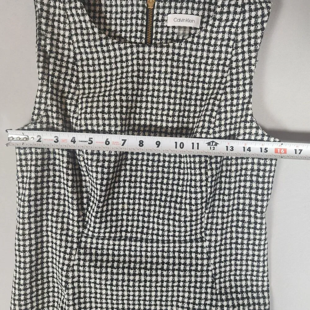 Calvin Klein Sheath Dress Size 12 Black White Houndstooth Sleeveless Zip - Picture 5 of 8